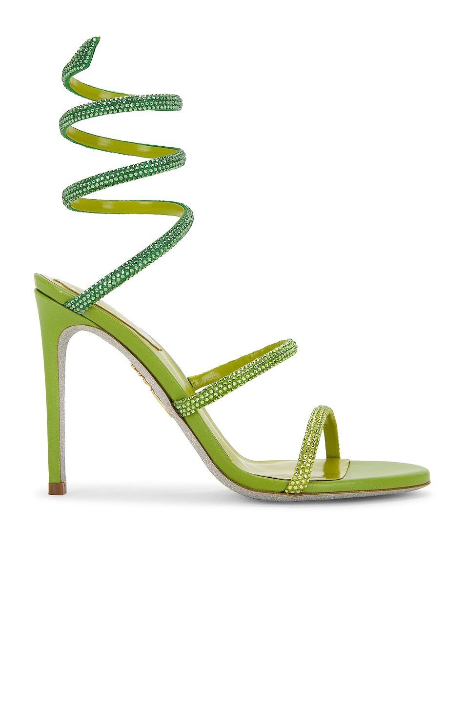 RENE CAOVILLA Cleo Sandal in Green Satin & Limecicle | FWRD