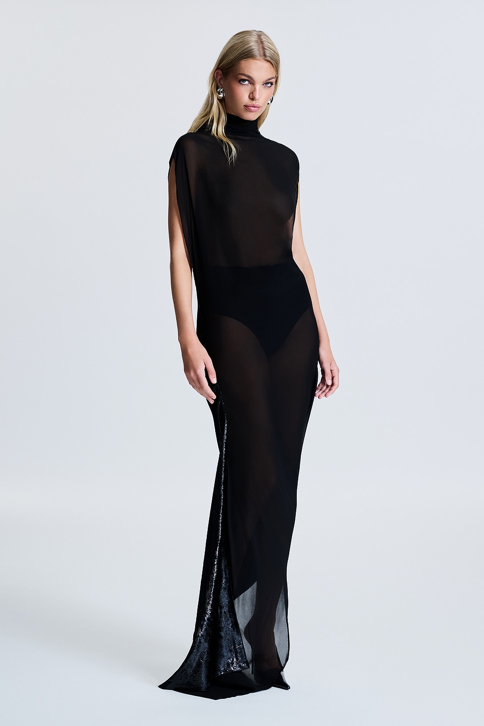 REVOLVE LOS ANGELES Zea Velvet & Gerogette Gown in Black