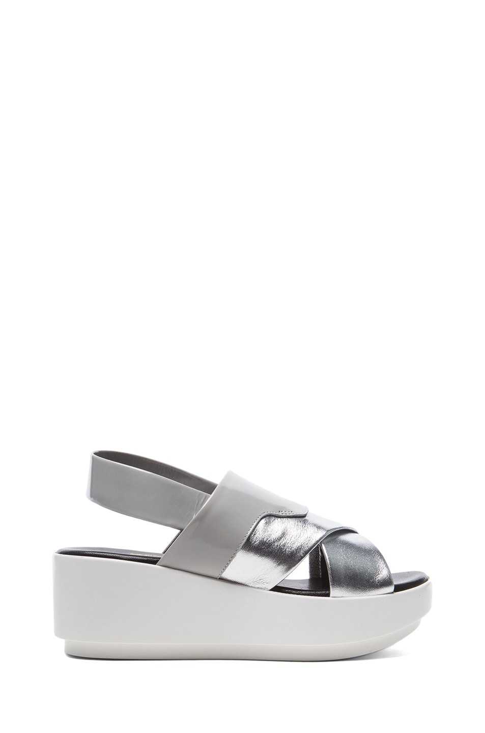 Image 1 of Robert Clergerie Phator Platform Leather Sandals in Silver
