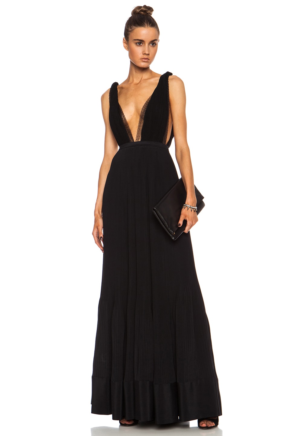 Image 1 of ROCHAS Plunging V-Neck Silk Gown in Black
