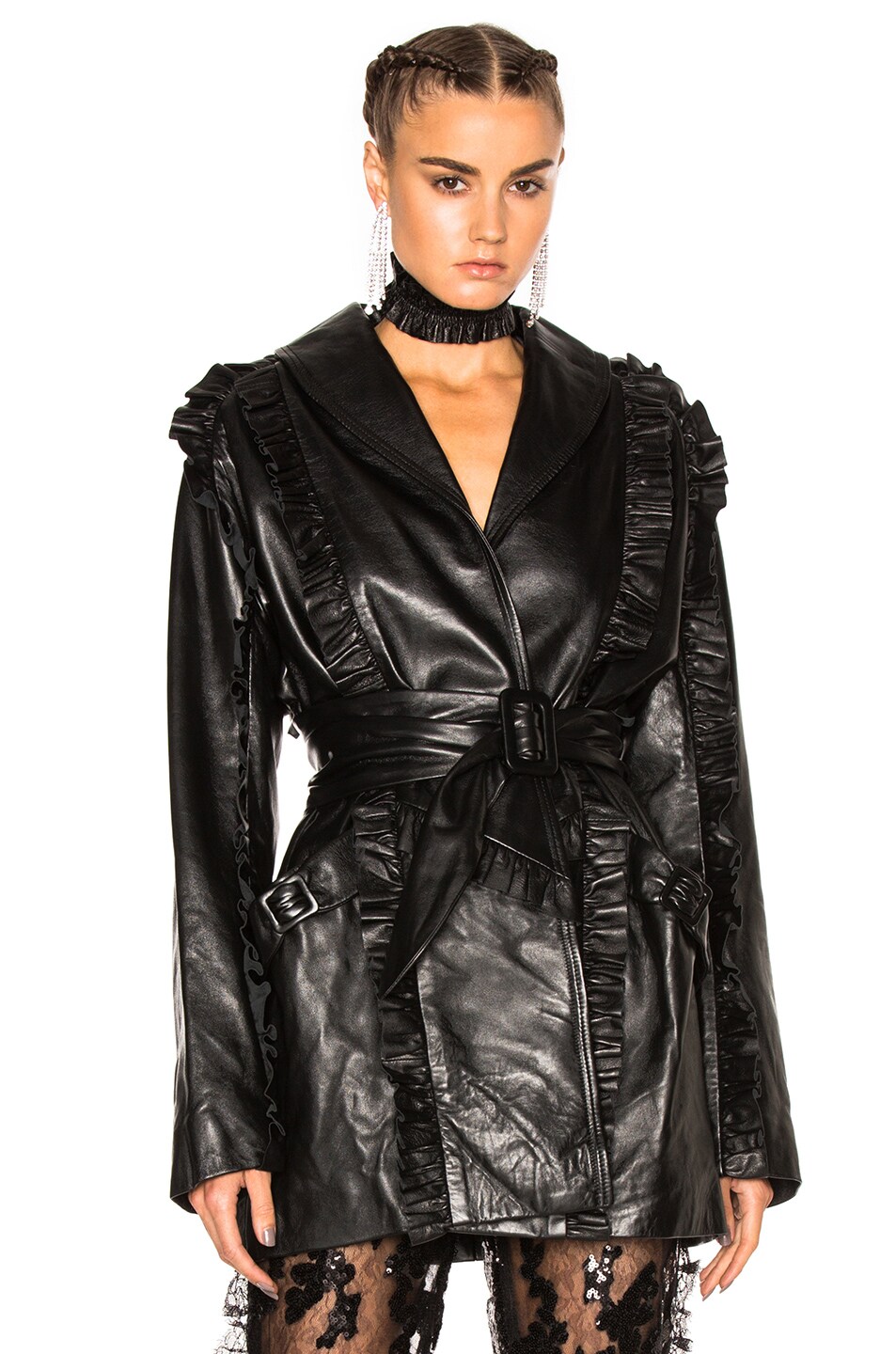Image 1 of Rodarte Ruffle Leather Wrap Jacket in Black