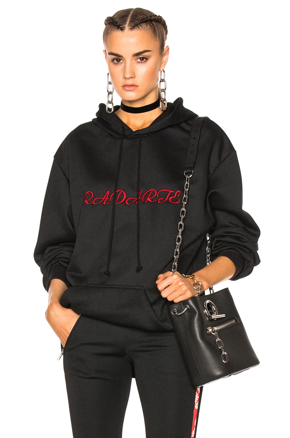 Image 1 of Rodarte LA Embroidery Oversized Hoodie in Black with Red Text