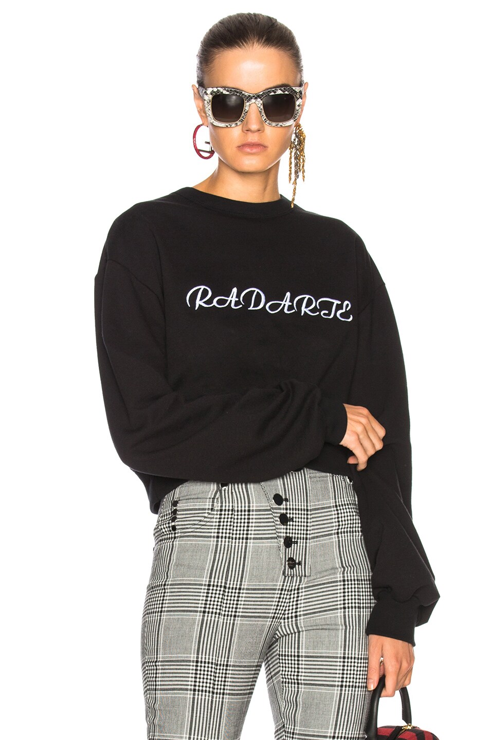 Image 1 of Rodarte Radarte LA Embroidery Cropped Sweatshirt in Black & White