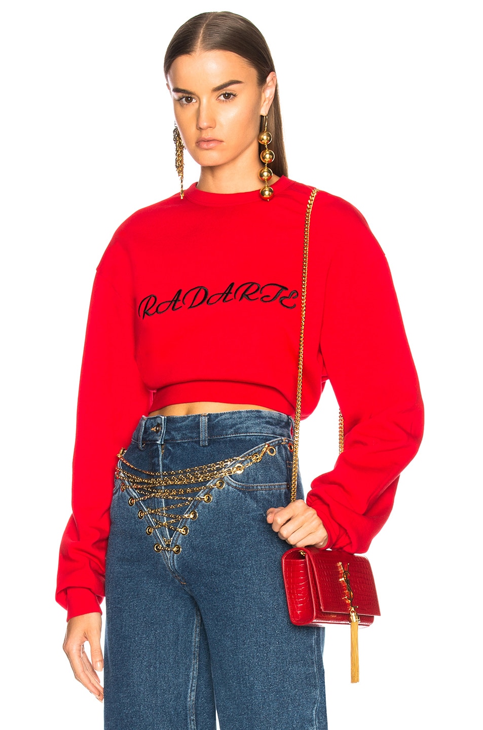 Image 1 of Rodarte Radarte LA Embroidery Cropped Sweatshirt in Red & Black