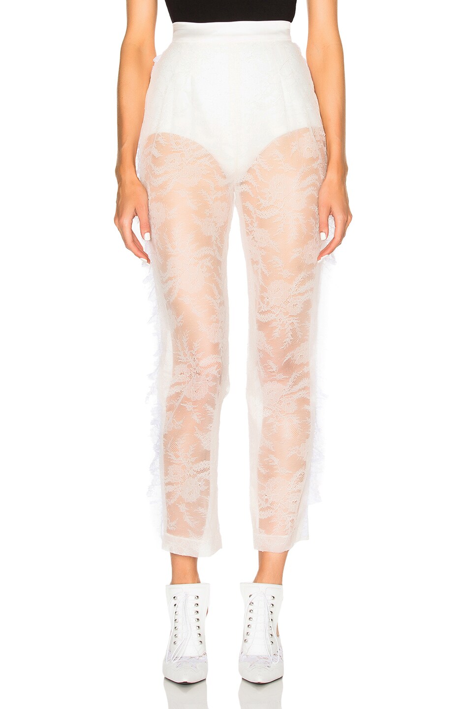 Image 1 of Rodarte Chantilly Lace Side Seam Ruffle Trousers in White