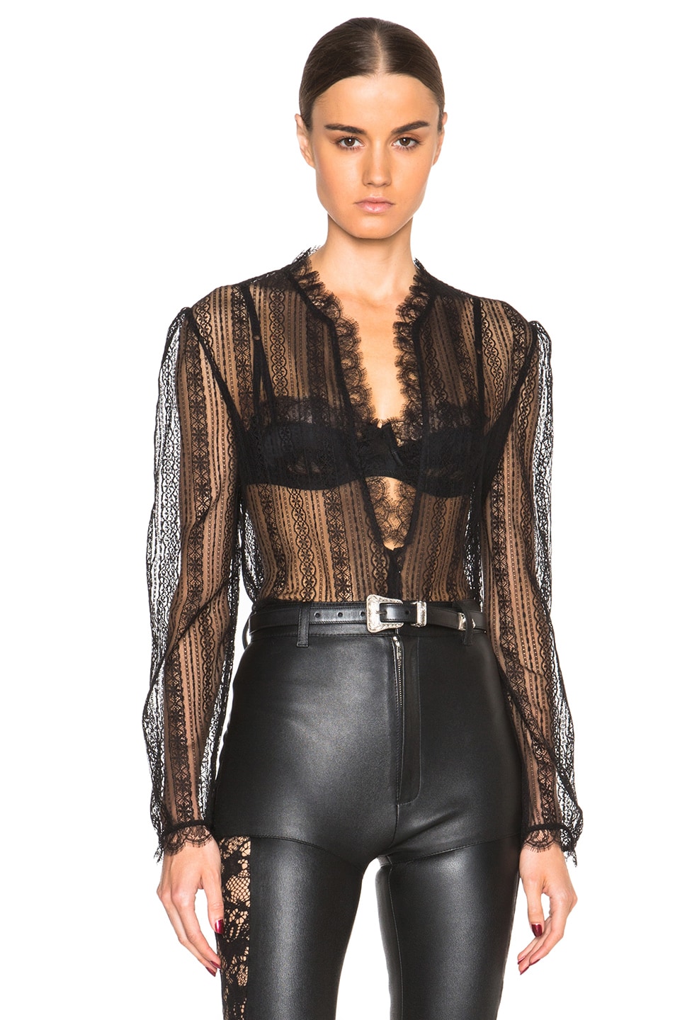Image 1 of Rodarte Lace Blouse with Ruffle Trim in Black