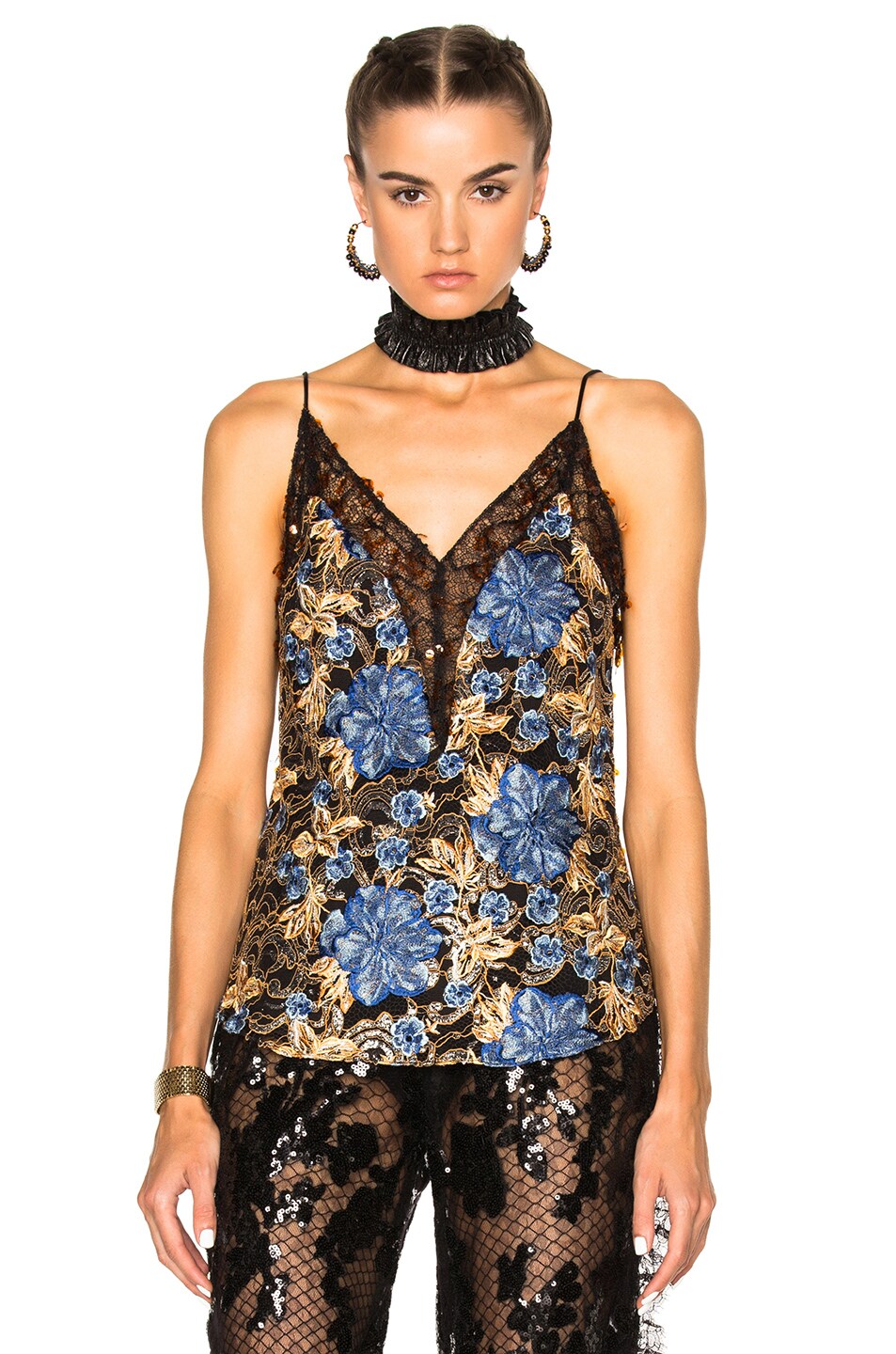 Image 1 of Rodarte Embroidered Floral Lace Camisole in Blue & Gold