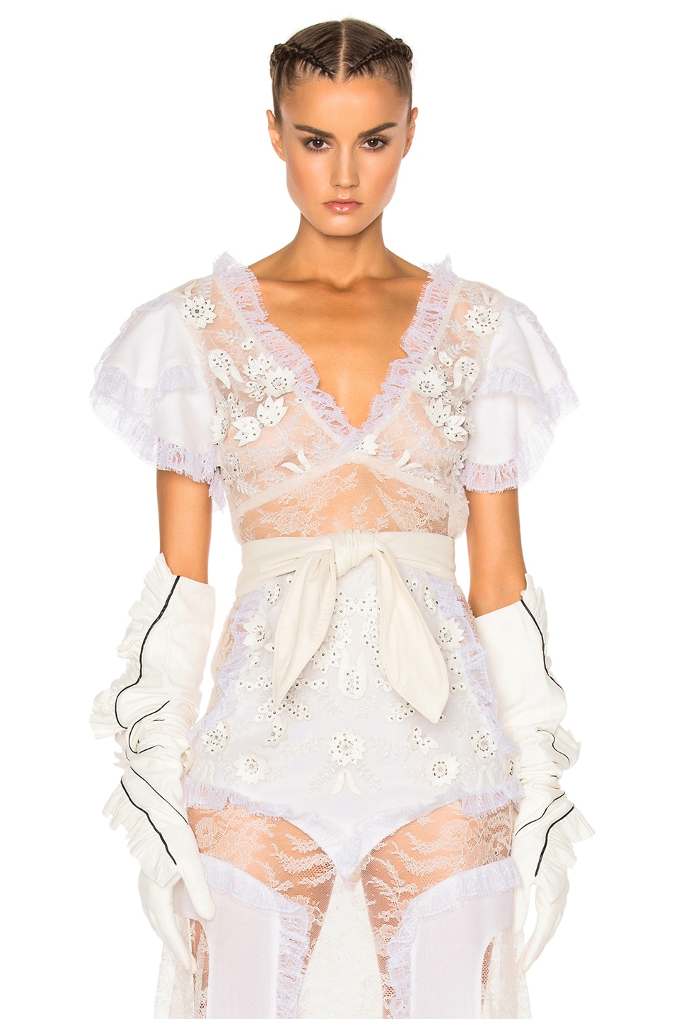 Image 1 of Rodarte Lace Trim and Laser Cut Detail Blouse in White