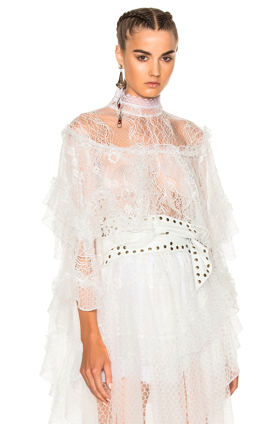 Image 1 of Rodarte Lace Tiered Ruffle Blouse in White