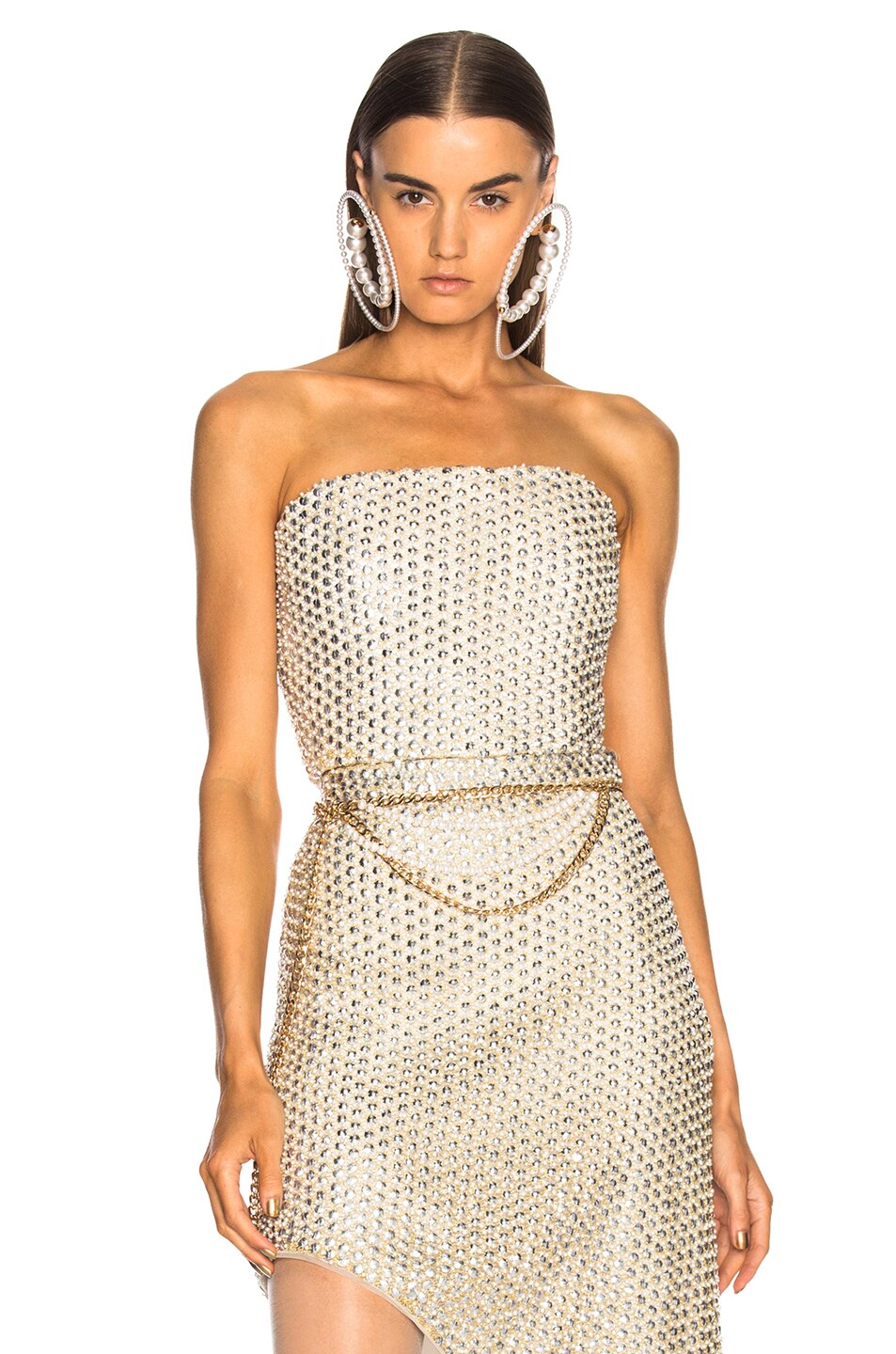 Image 1 of Rodarte Beaded Strapless Bustier in Gold, Silver & Pearl
