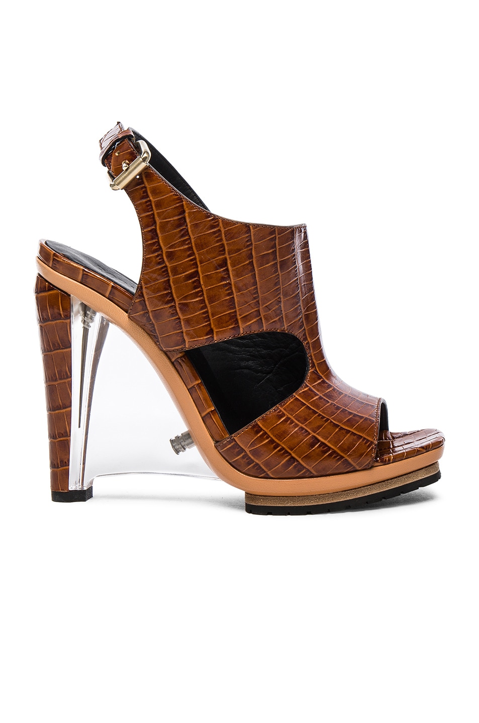 Image 1 of Rodarte Embossed Croc Leather Sandals in Brown