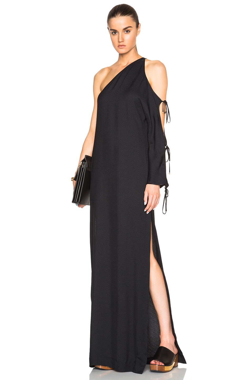 Image 1 of Rosetta Getty Crepe Sable One Sleeve Cutout Gown in Black