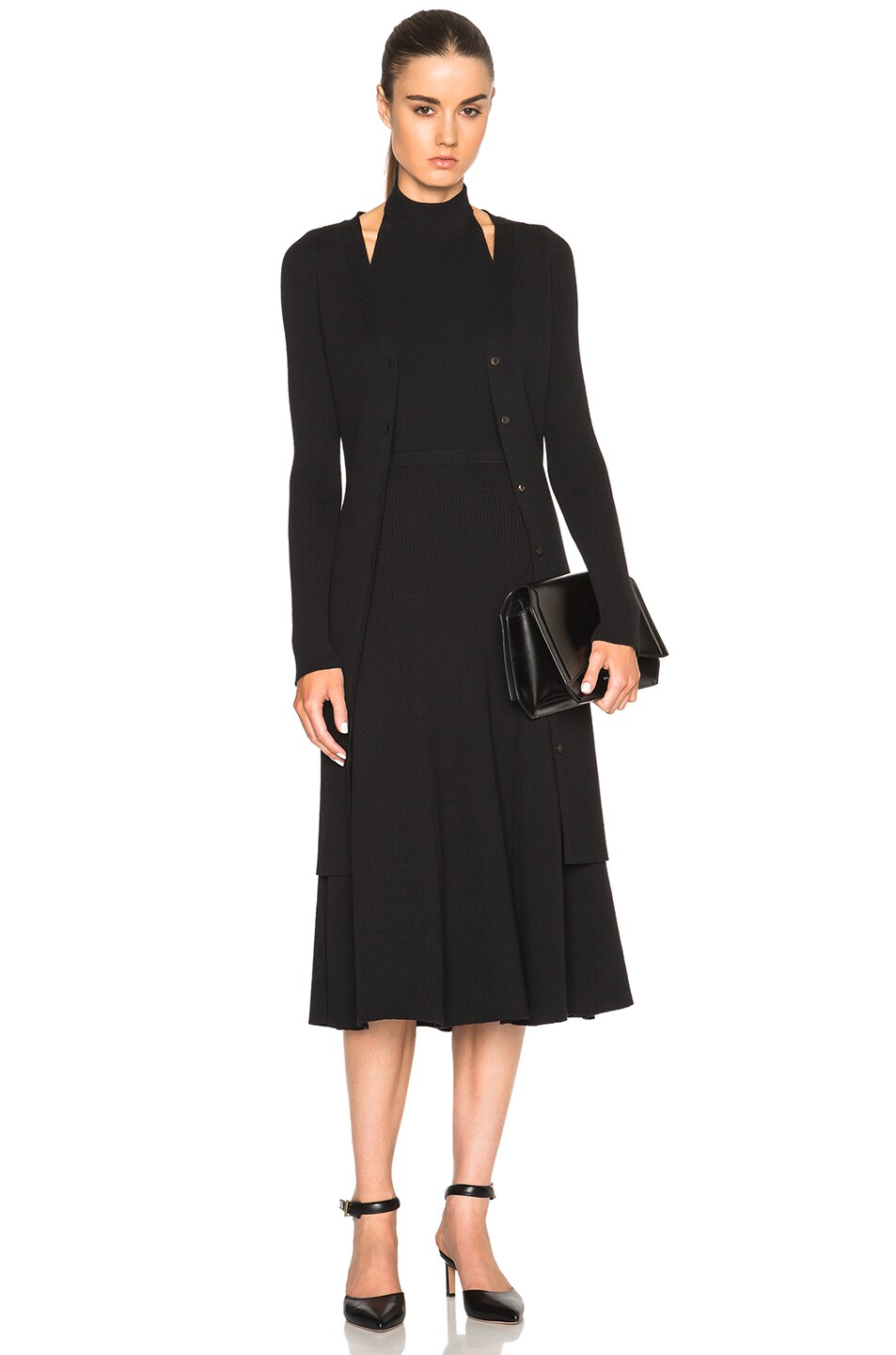 Image 1 of Rosetta Getty Ribbed Elongated Cardigan in Black