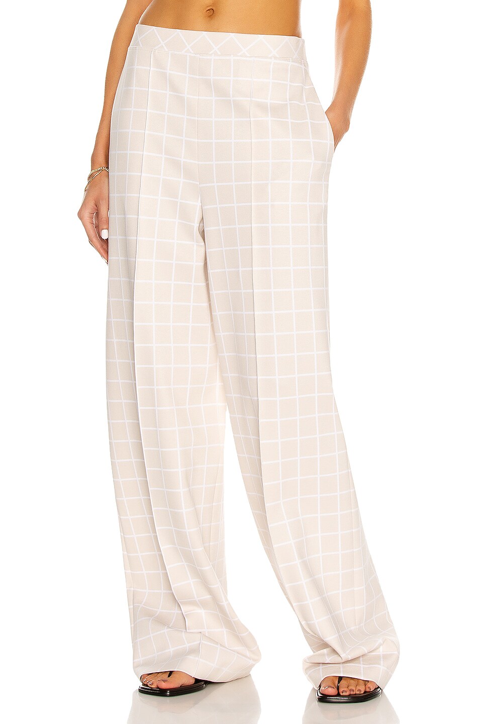 Image 1 of Rosetta Getty Pull On Wrap Pant in Beige & White