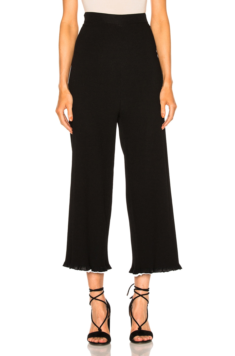 Image 1 of Rosetta Getty Viscose Ribbed Cropped Pants in Black & White