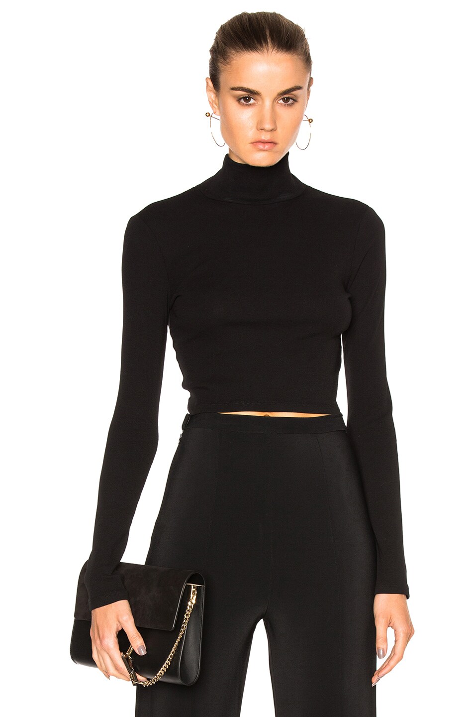 Image 1 of Rosetta Getty Cropped Long Sleeve Turtleneck T-Shirt in Black