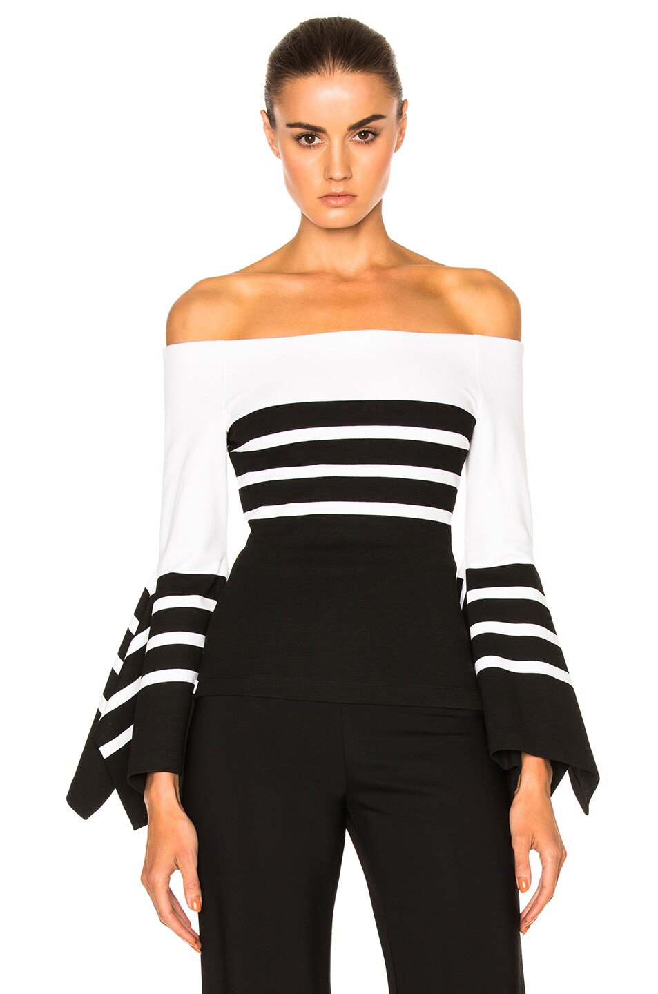 Image 1 of Rosetta Getty Off the Shoulder Scarf Hem Top in Black & White