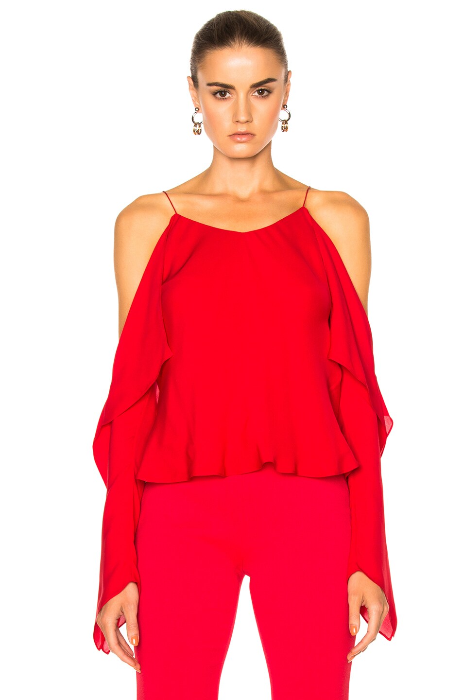 Image 1 of Rosetta Getty Silk Double Georgette Off The Shoulder Camisole in Ruby