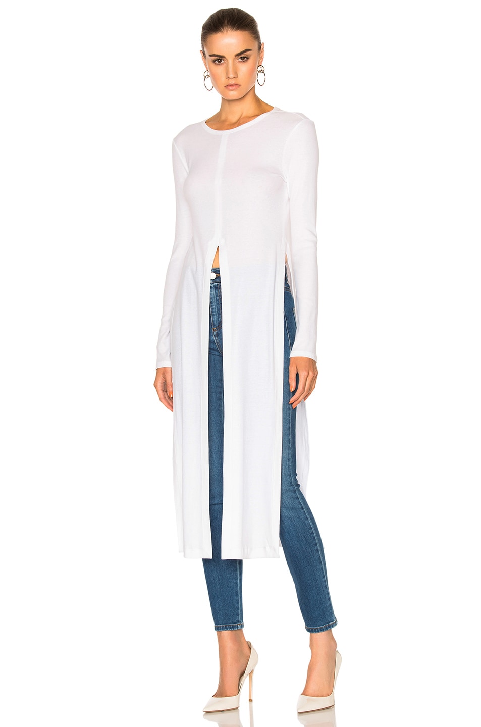 Image 1 of Rosetta Getty Cotton Rib Jersey Split Front Tee in White