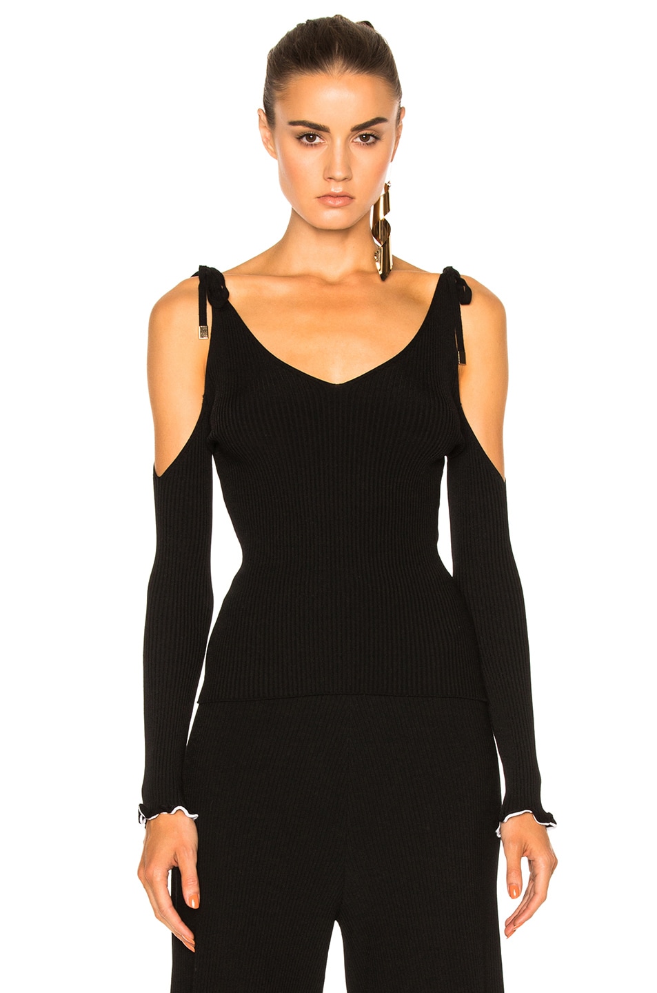 Image 1 of Rosetta Getty Viscose Ribbed Off The Shoulder Top in Black & White