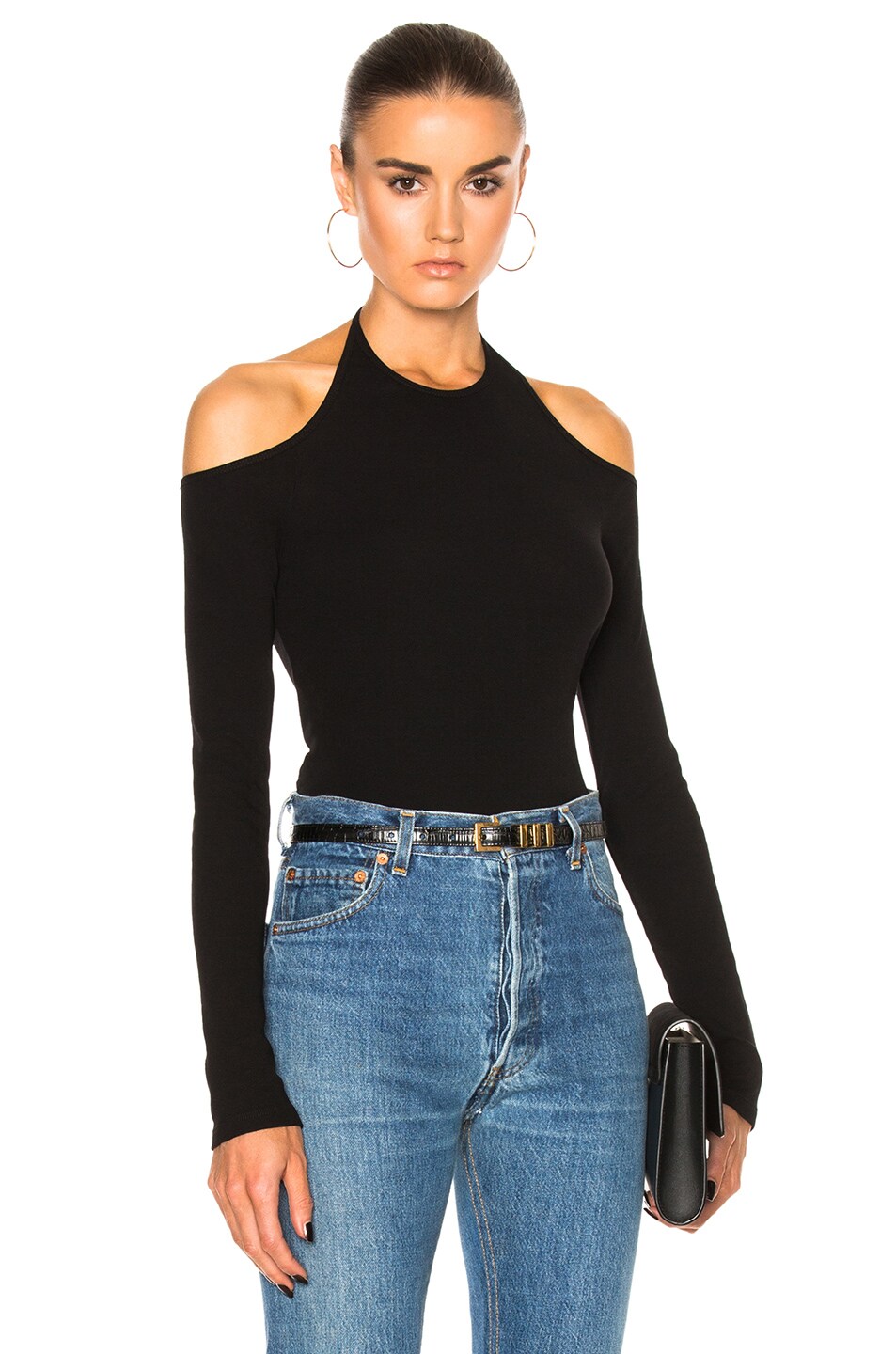 Image 1 of Rosetta Getty Cotton Rib Jersey Off Shoulder Tee in Black