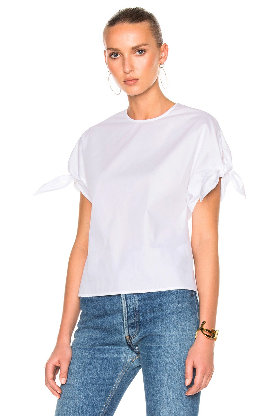 Image 1 of Rosetta Getty Cotton Poplin Wrap Sleeve Shirt in White