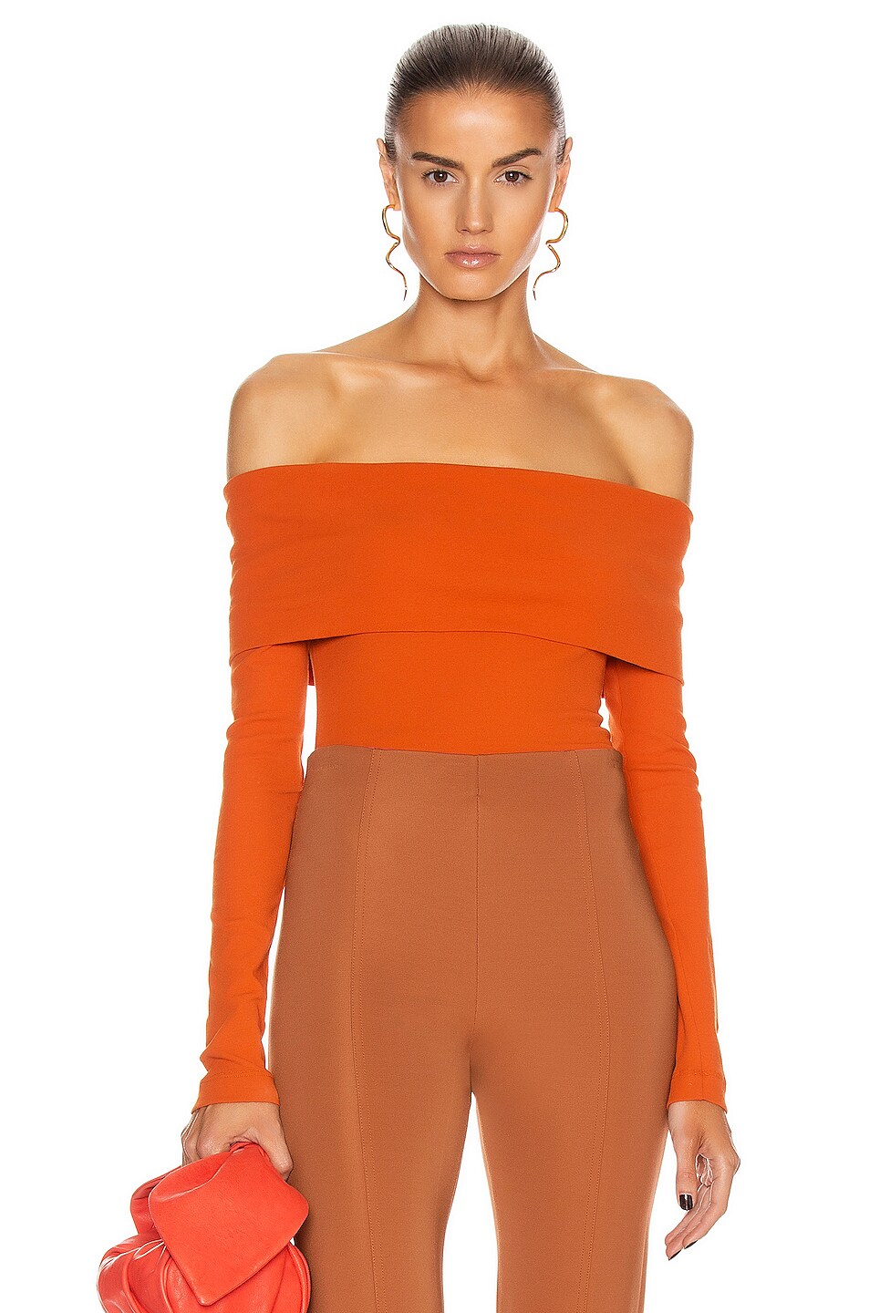 Image 1 of Rosetta Getty Banded Off The Shoulder Long Sleeve Top in Terracotta