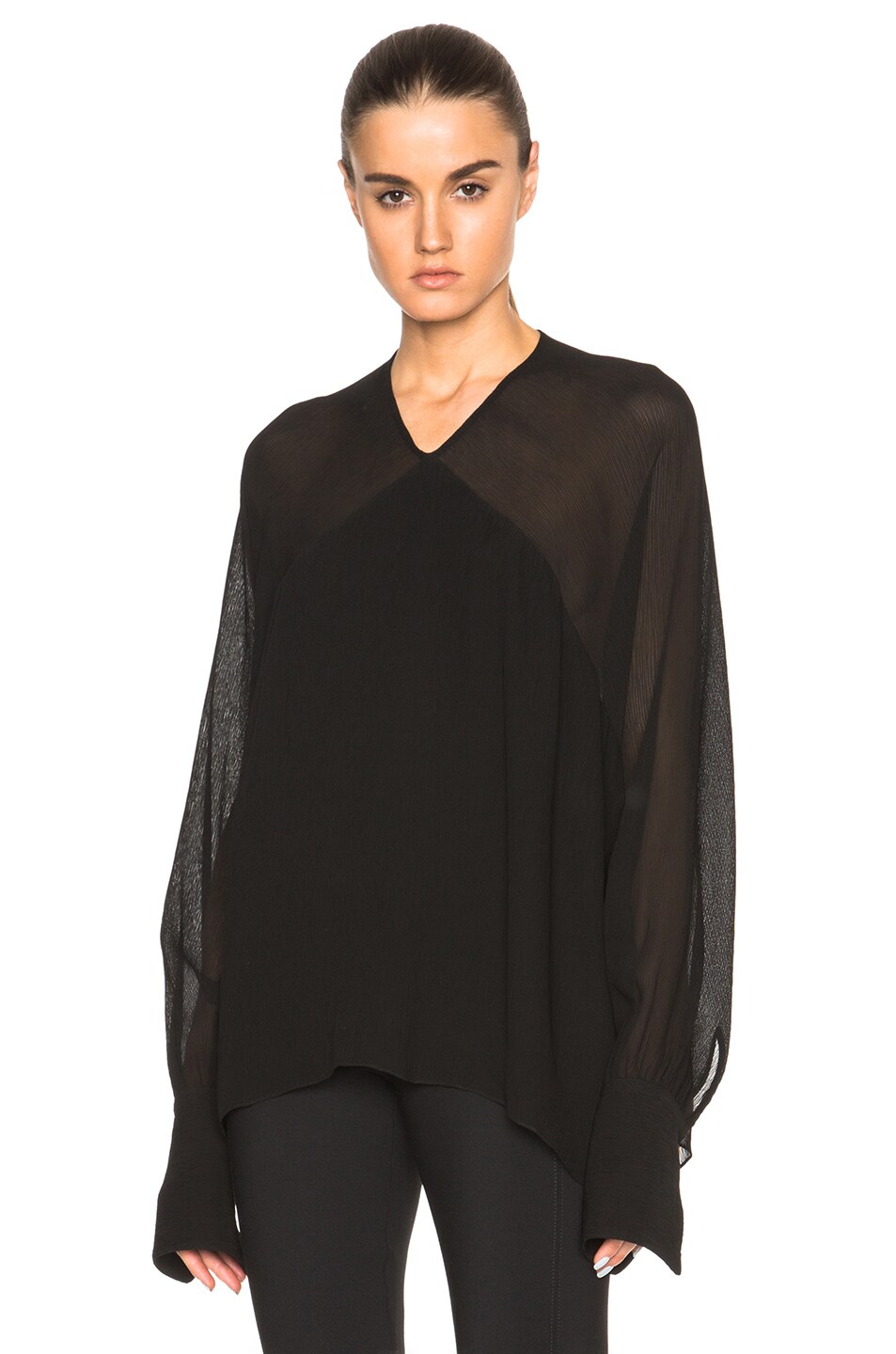 Image 1 of Rosetta Getty Crepon Georgette Paneled Blouse in Black