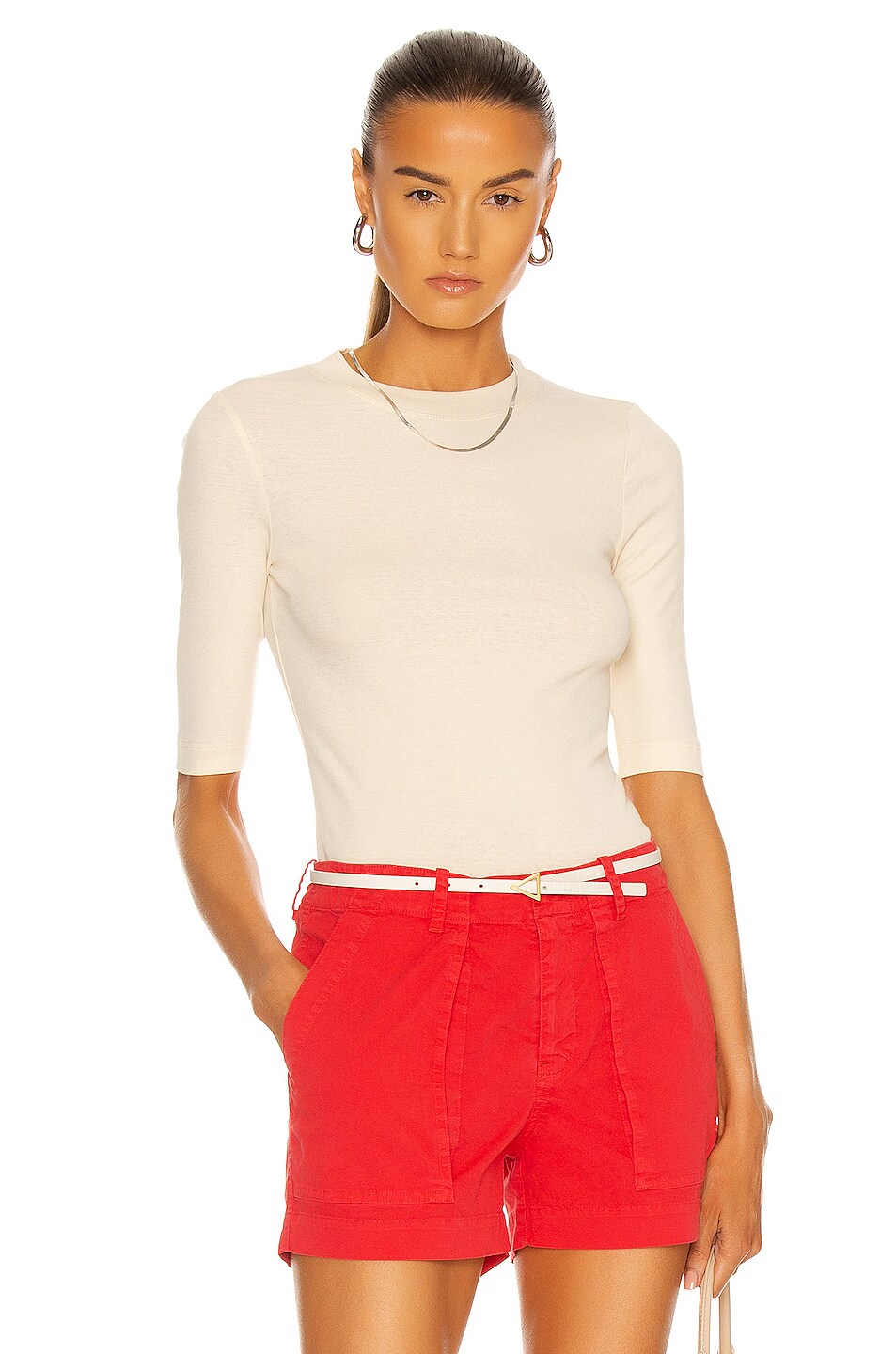 Image 1 of Rosetta Getty Cropped Sleeve T Shirt in Natural