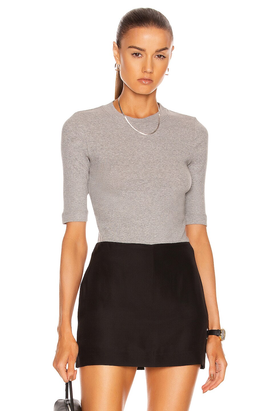 Image 1 of Rosetta Getty Cropped Sleeve T-Shirt in Grey Melange