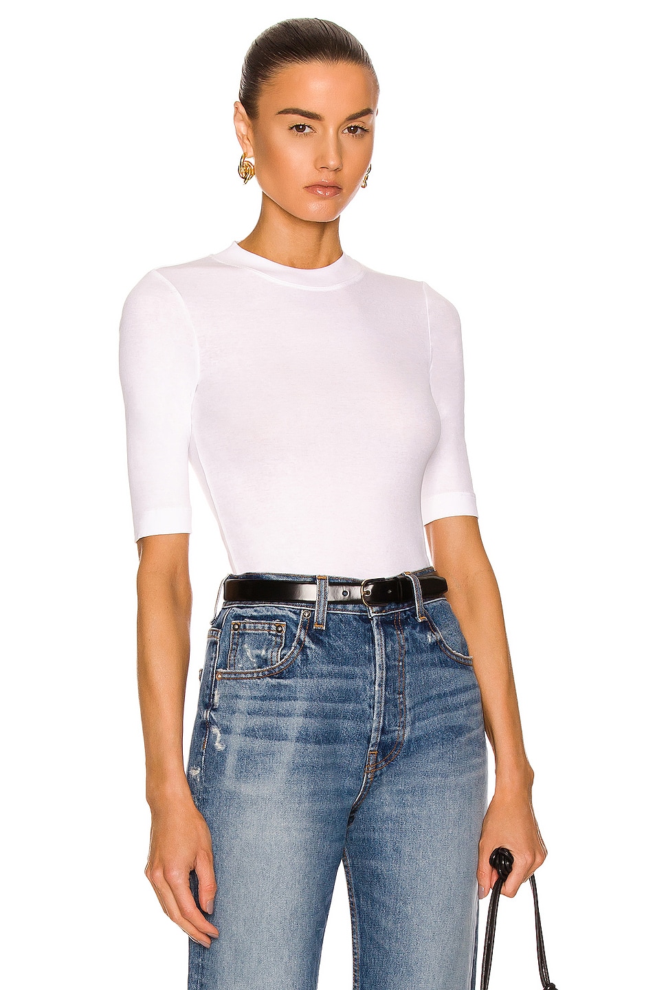 Image 1 of Rosetta Getty Cropped Sleeve T-Shirt in White