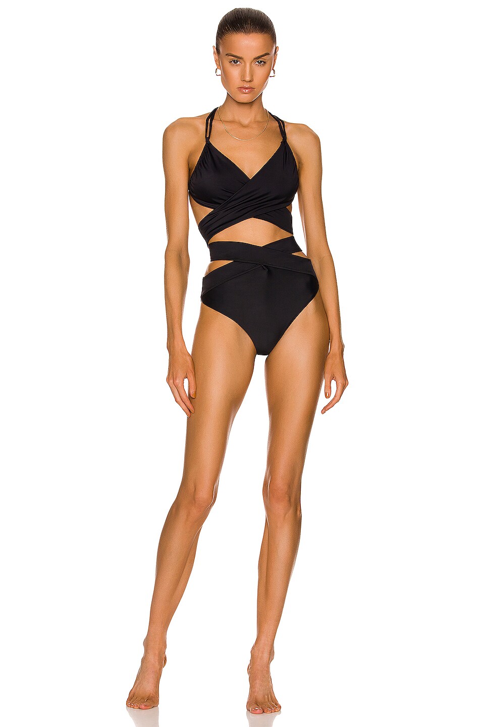 Image 1 of Rosetta Getty Ruched Wrap Two Piece Swimsuit in Black