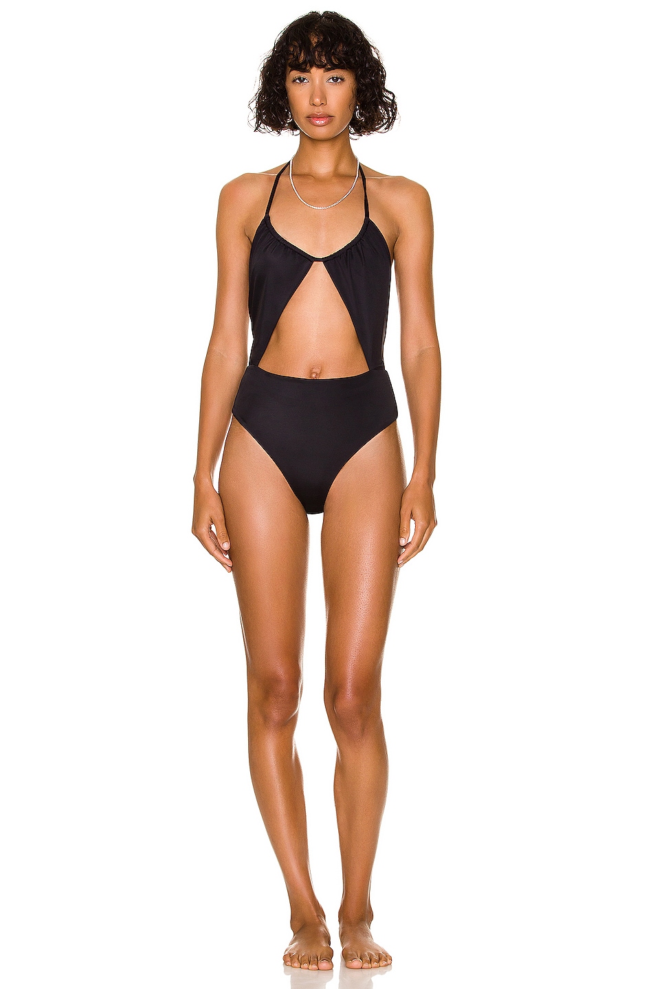 Image 1 of Rosetta Getty Drawstring Cutout One Piece Swimsuit in Black