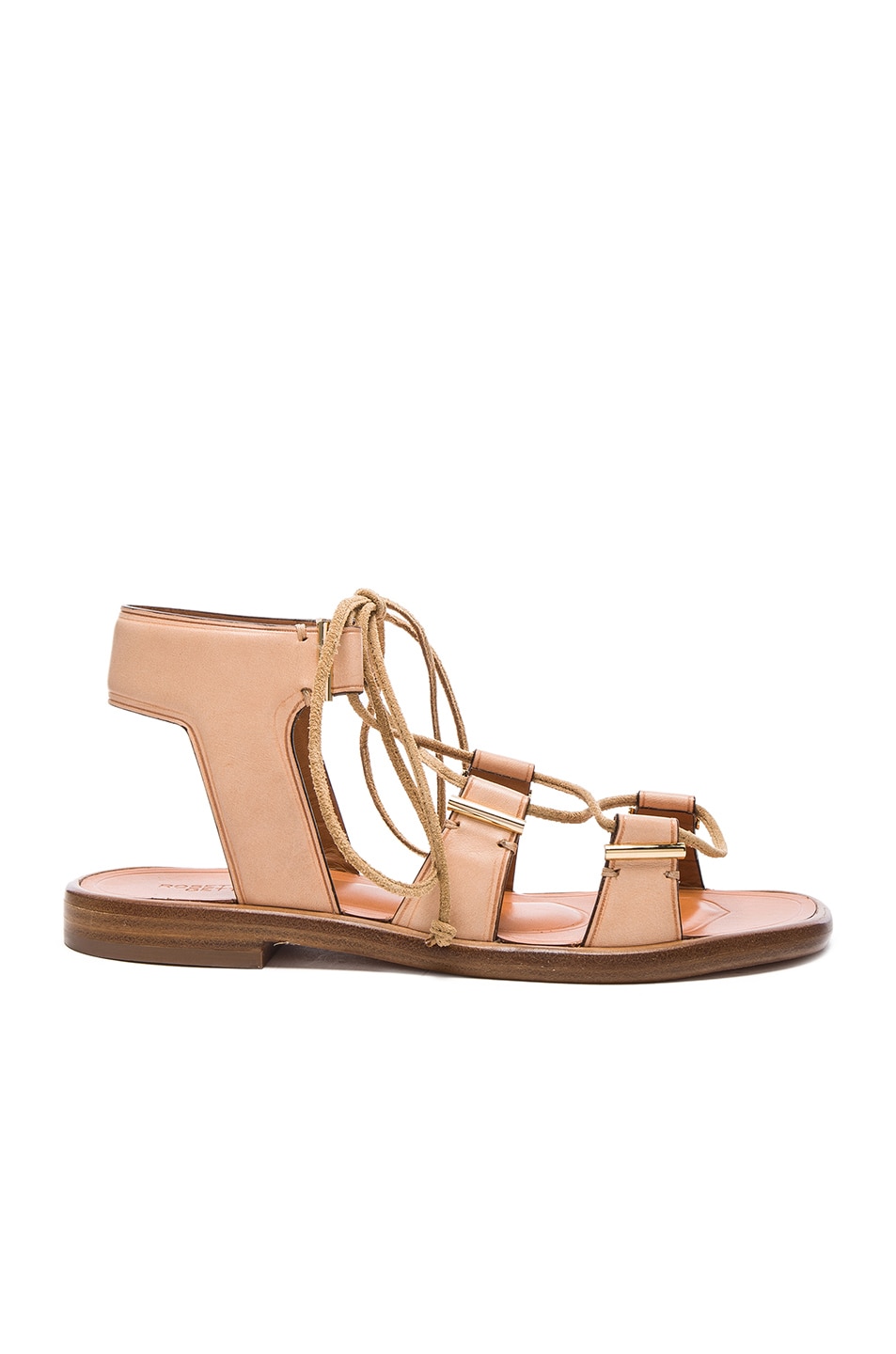 Image 1 of Rosetta Getty Leather Flat Lace Up Sandals in Tan