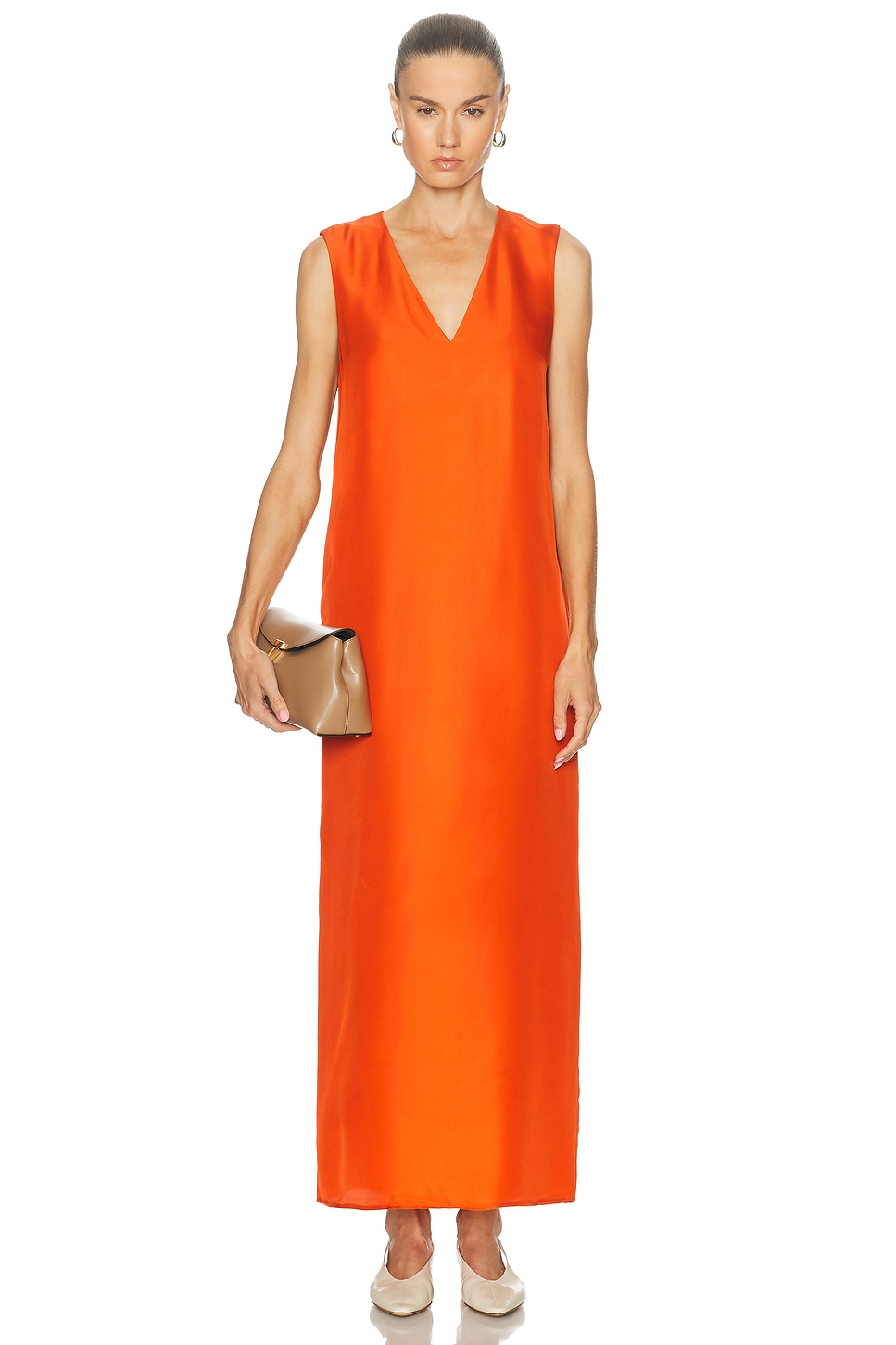 Image 1 of Rohe V Neck Silk Dress in Burnt Orange