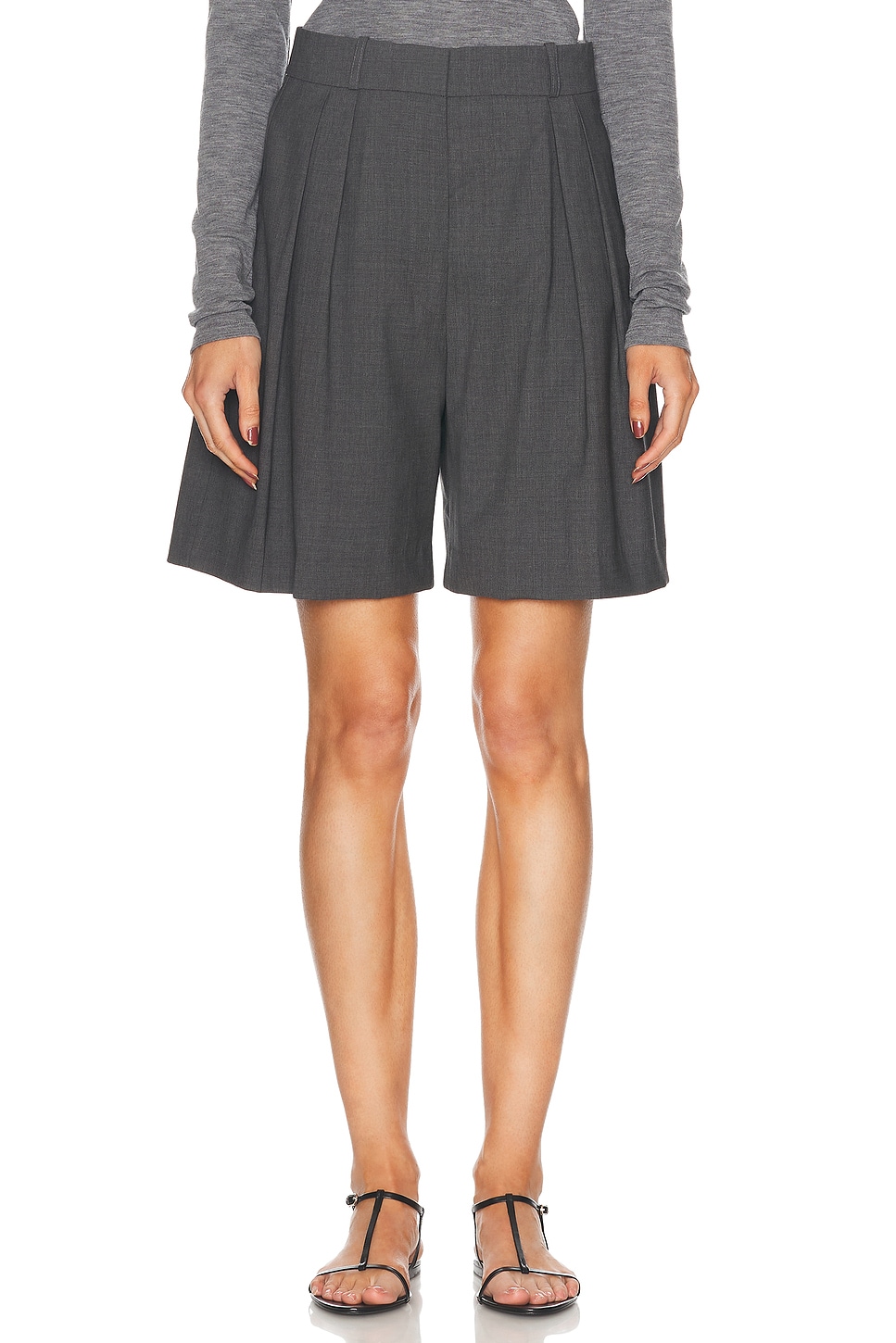 Image 1 of Rohe Tailored Wide Leg Shorts in Dark Grey Melange