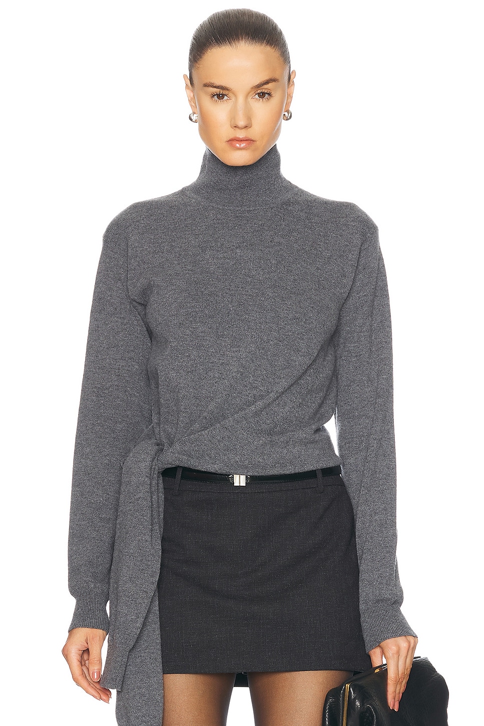 Twisted Knotted Turtleneck Jumper in Grey