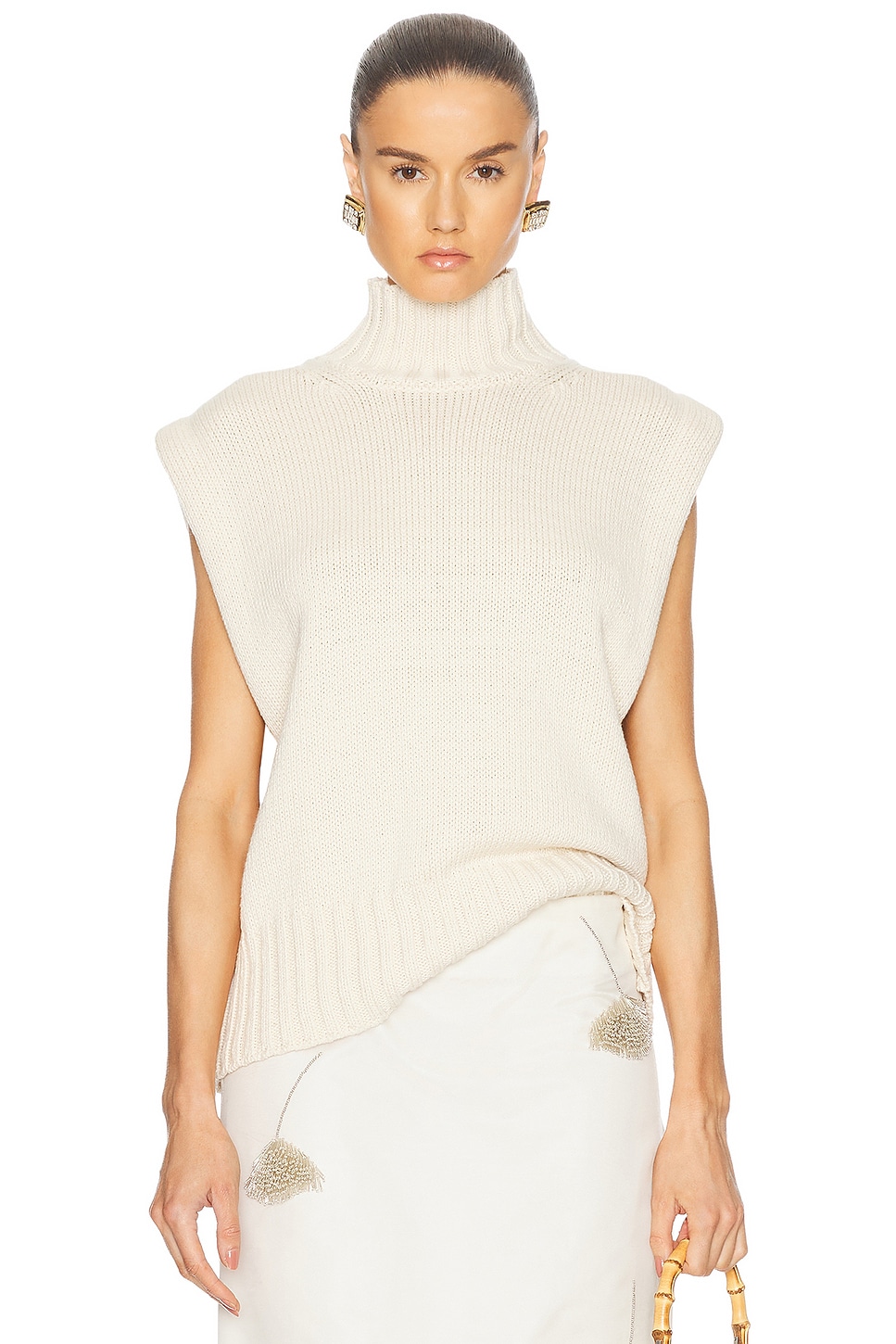 Cashmere Cotton Turtleneck Vest in Cream