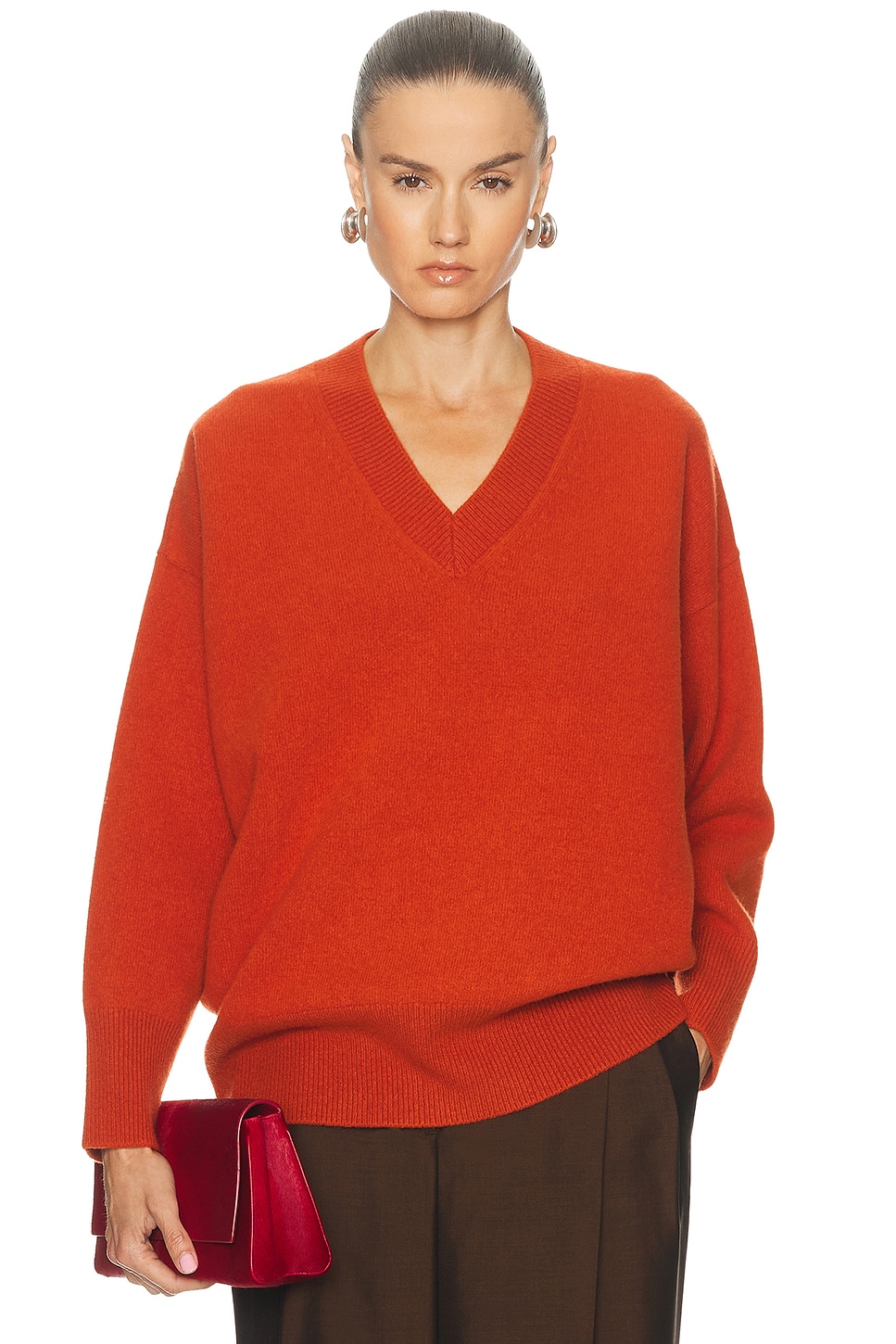 Image 1 of Rohe V Neck Knitted Jumper in Burnt Orange