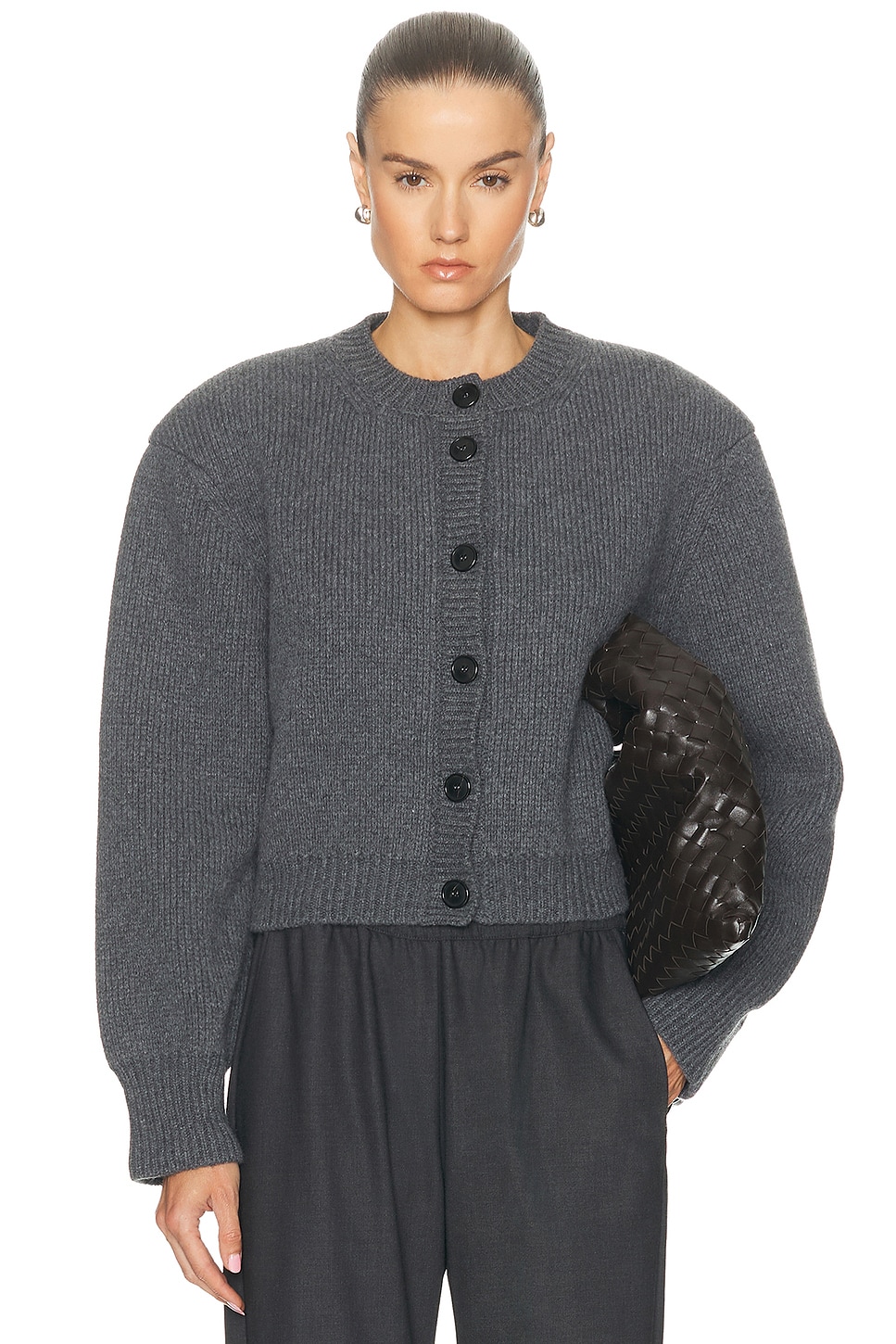Image 1 of Rohe Knitted Statement Padded Cardigan in Mid Grey Melange