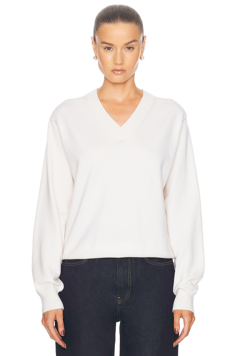 V-neck Pullover Sweater in Ivory