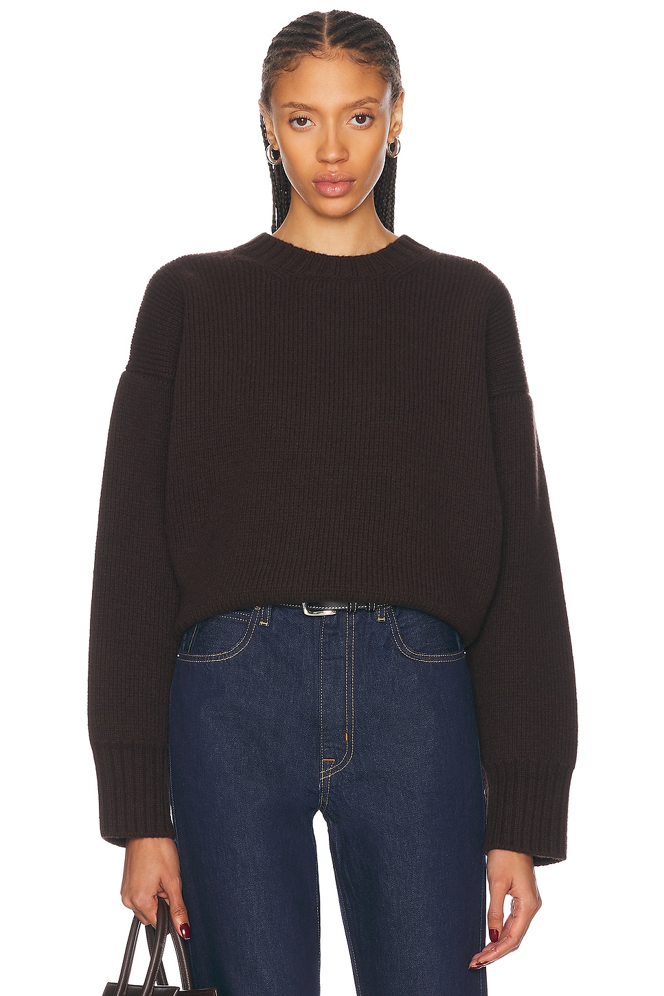 Image 1 of Rohe Compact Knit Crewneck Sweater in Dark Brown