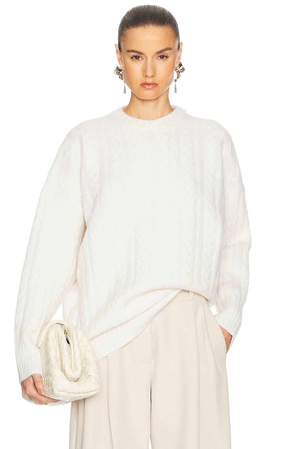 Relaxed Fit Cable Sweater in Ivory