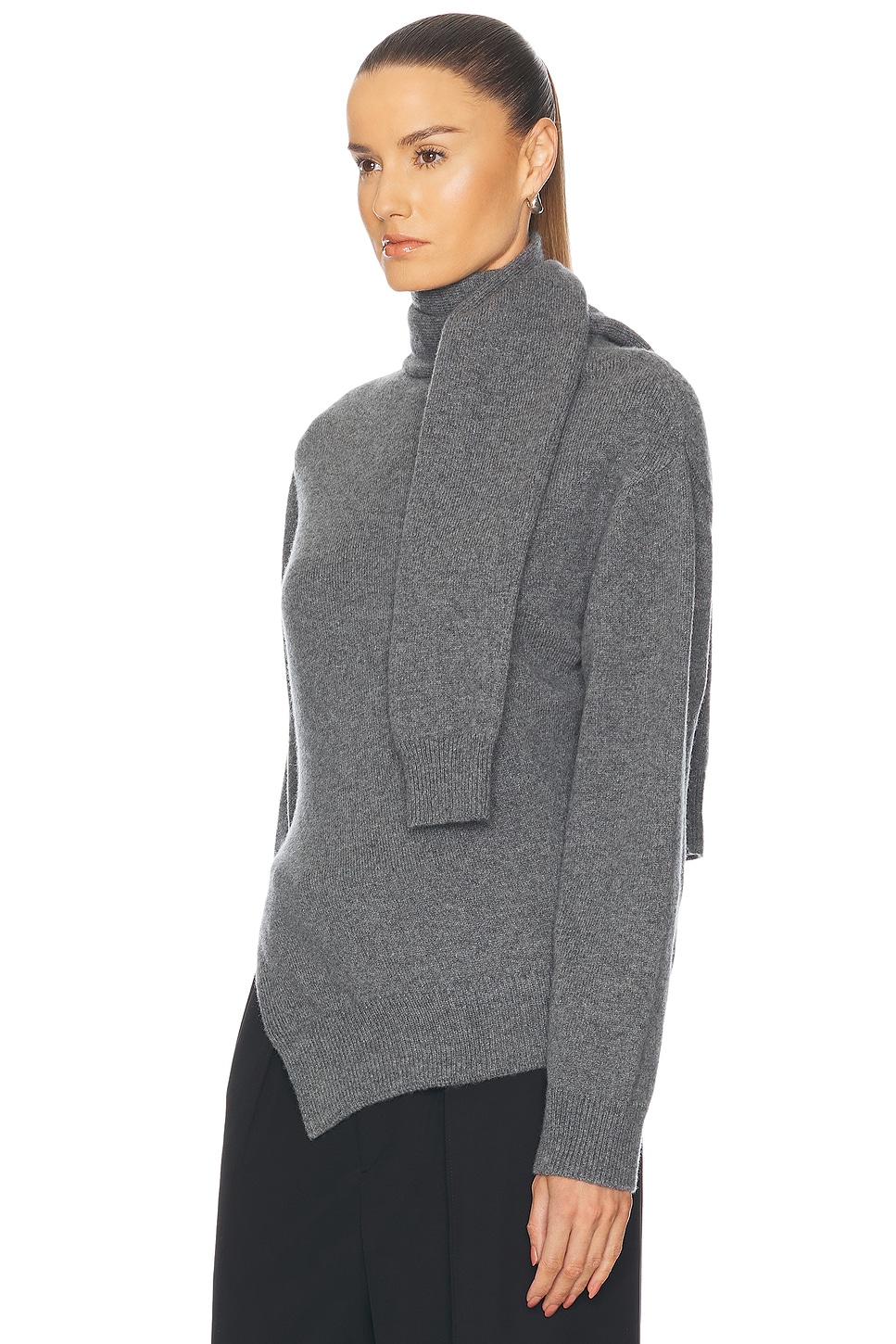 Image 3 of Rohe Twisted Scarf Sweater in Mid Grey Melange