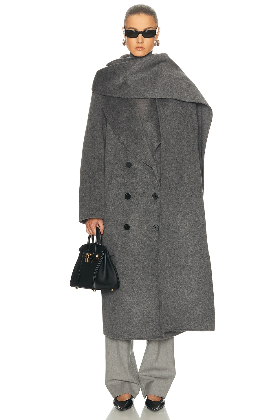 Image 1 of Rohe Signature Double Faced Scarf Coat in Mid Grey Melange