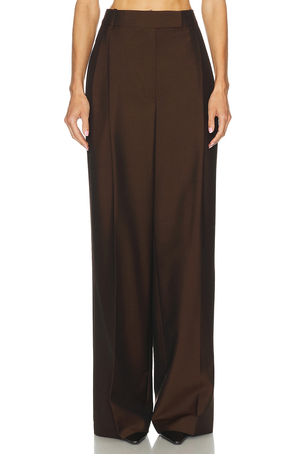 Image 1 of Rohe Dual Tone Pique Pleated Trouser in Mahogany