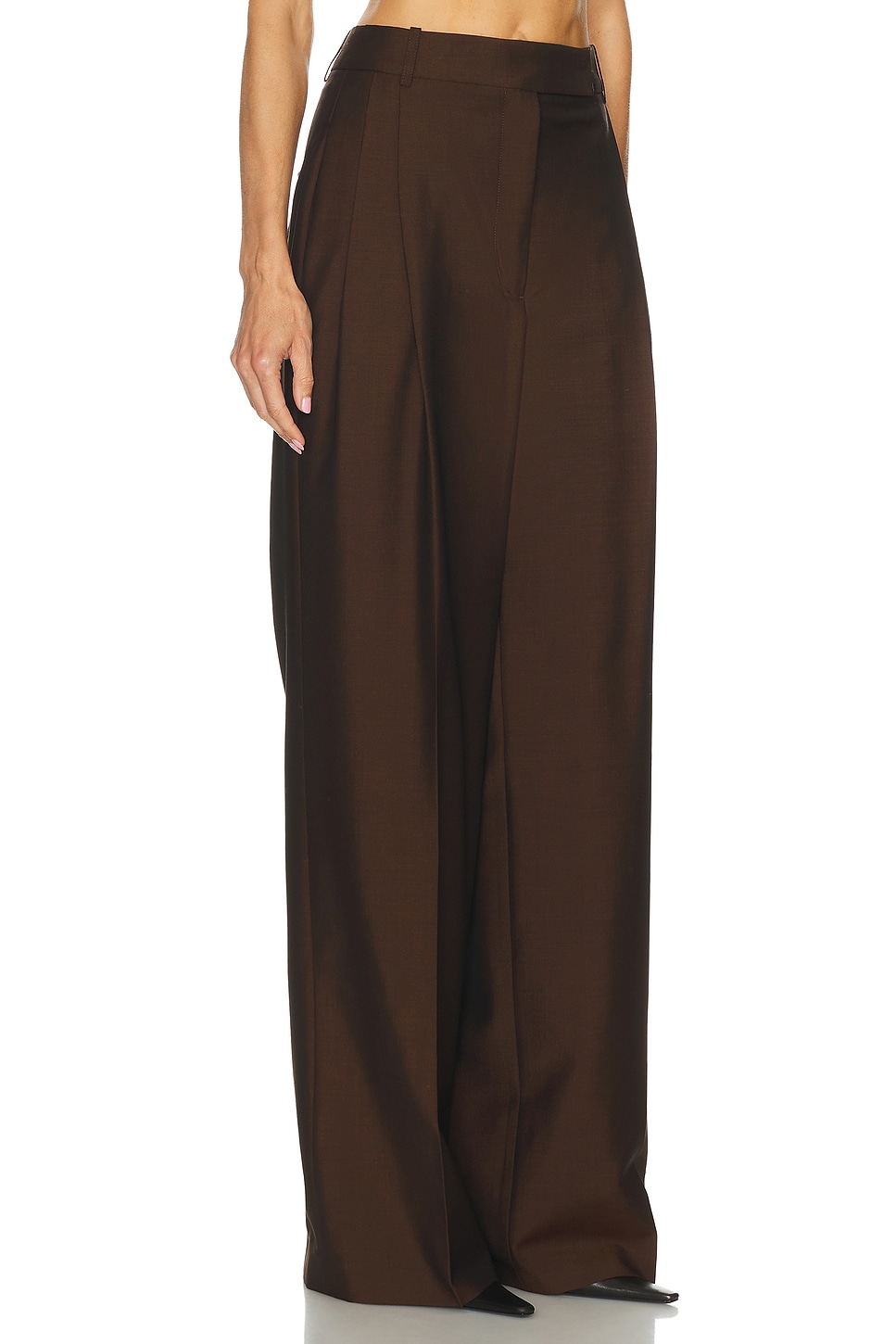 Rohe Dual Tone Pique Pleated Trouser In Brown
