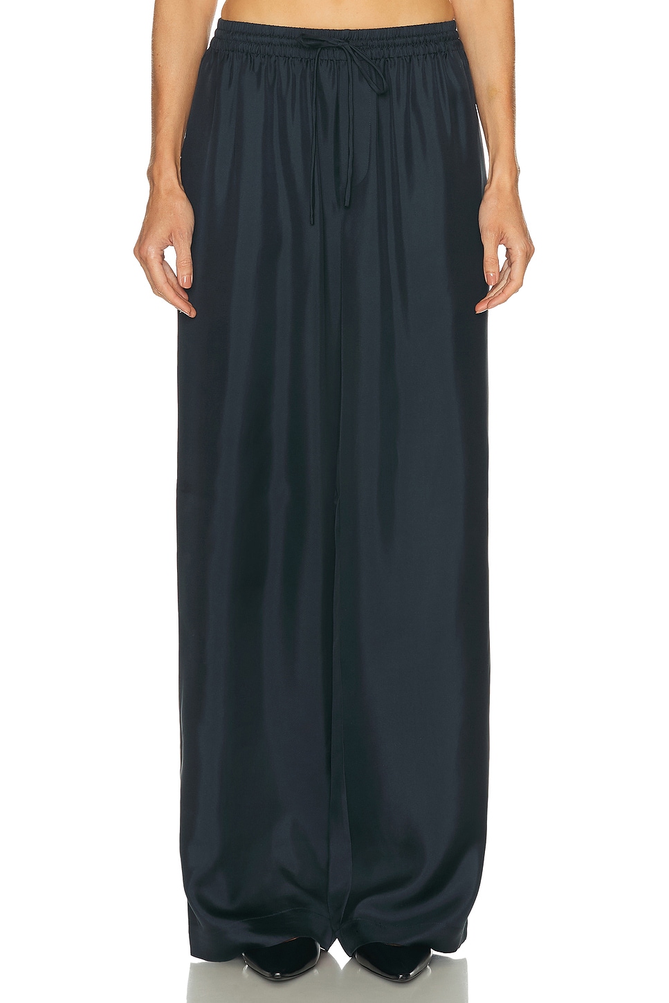 Rohe Wide Leg Silk Trouser In Blue