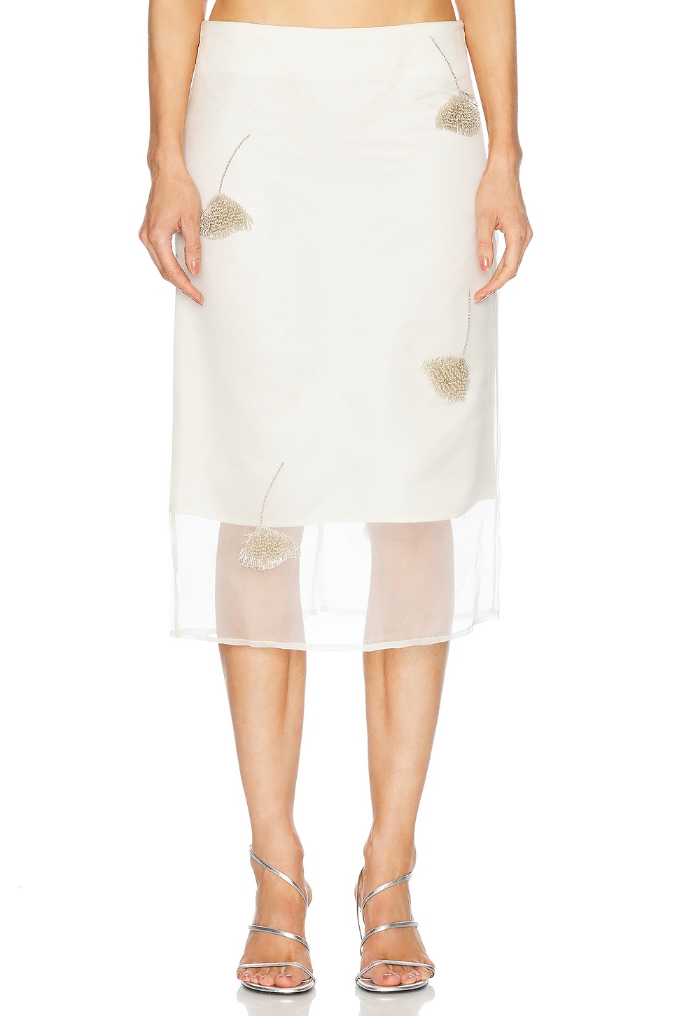 Embellished Tulip Organza Skirt in White