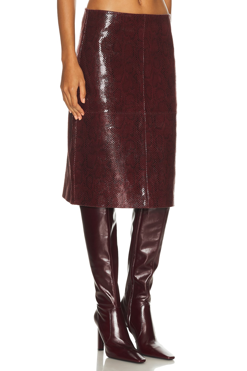 Rohe Snake Leather Skirt In Burgundy